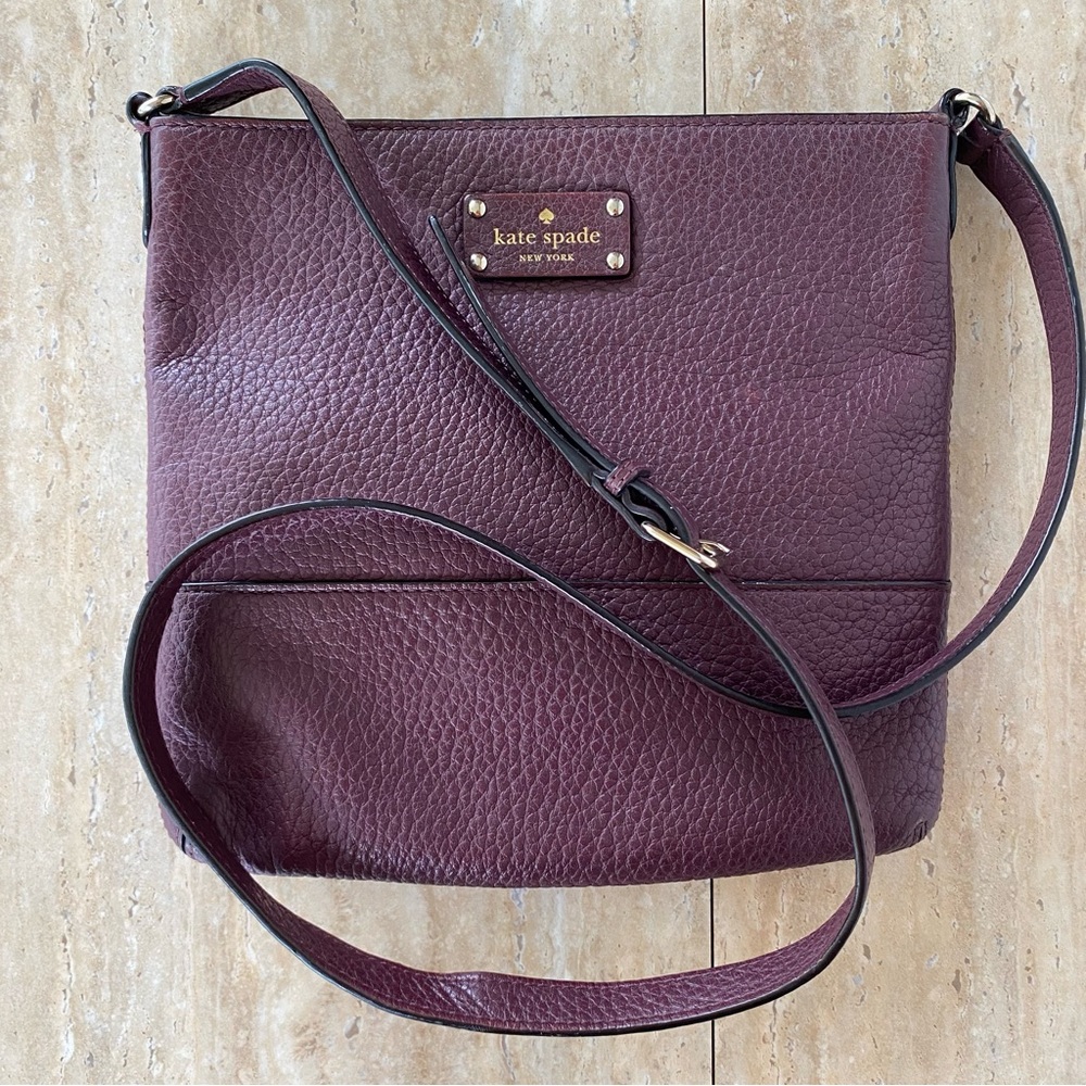 KATE SPADE Purse Bay Street Cora Slim Crossbody Bag Pebbled Leather Mulled Wine - Picture 3 of 6